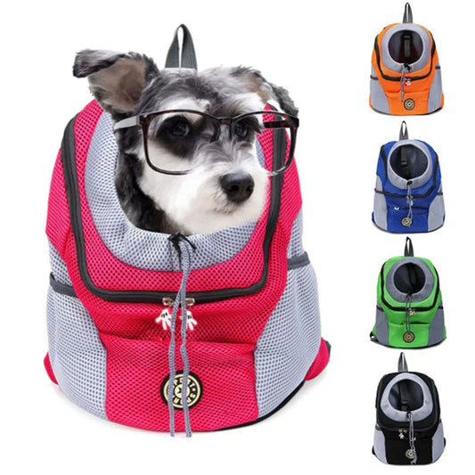 Double shoulder pet carrier backpack for outdoor travel.