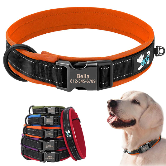 Reflective Personalized Dog Collar: Adjustable with Engraved ID Tag