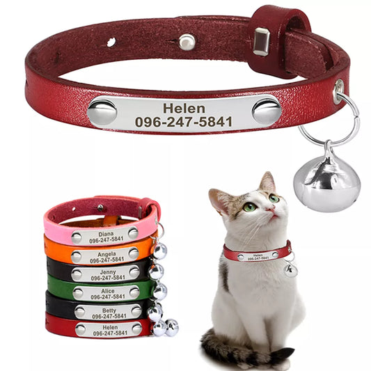Adjustable Personalized Leather Cat Collar