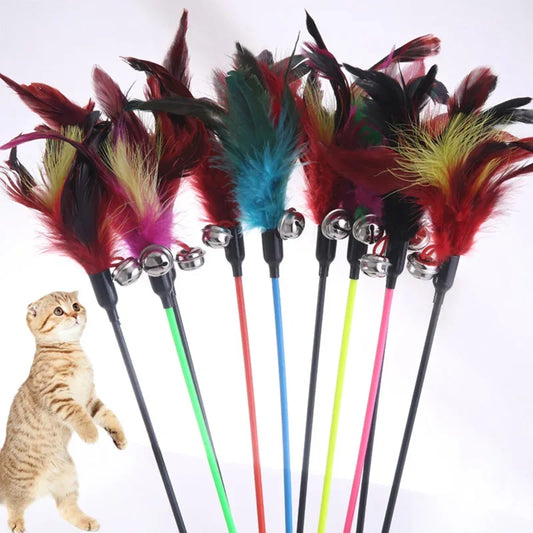 Random Color Cat Stick Feather Toy: Interactive with Bell