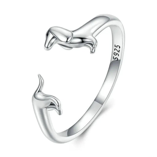 Real 925 Sterling Silver Dachshund Dog Ring