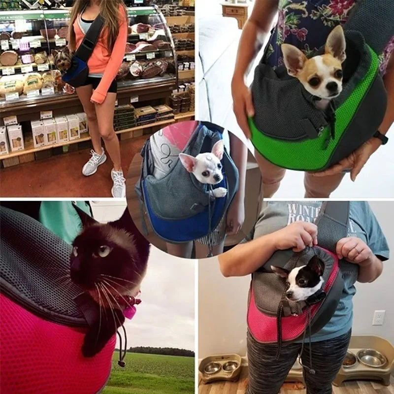 Outdoor Travel Dog Shoulder Bag: Mesh Oxford Comfort Sling Handbag