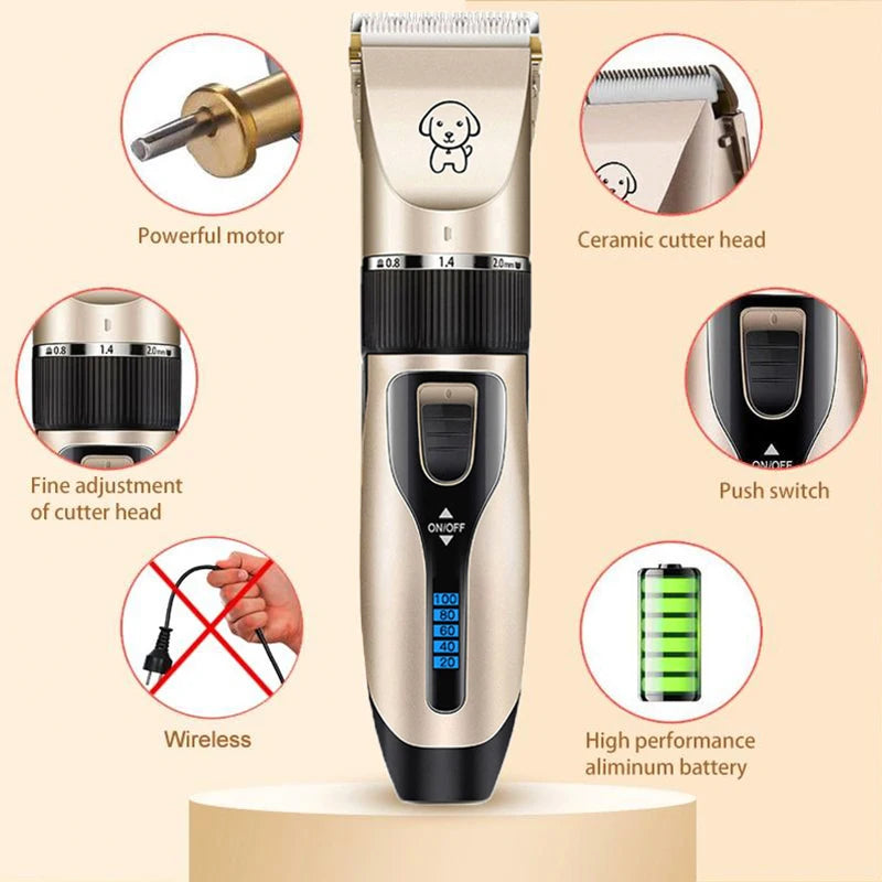 Pet Hair Clipper Set: Cordless Rechargeable Grooming Kit