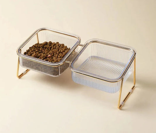Transparent Elevated Double Bowl Stand for Cats and Dogs