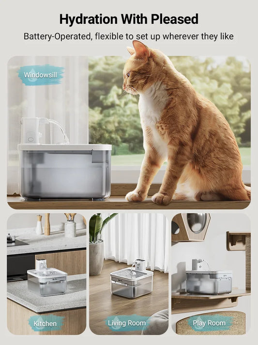 DownyPaws 2.5L Wireless Cat Water Fountain: Motion Sensor Pet Water Dispenser