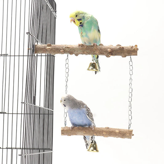 Double-Layer Wood Parrot Stand: Claw Grinding Toy