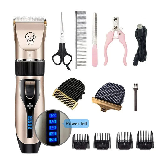 Pet Hair Clipper Set: Cordless Rechargeable Grooming Kit